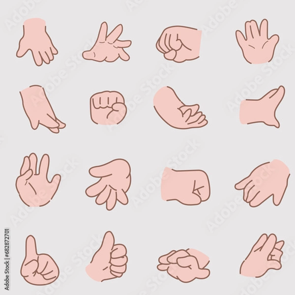 Fototapeta hand gestures collection vector of hand gestures, in the style of light pink and bronze, studyblr, letterboxing, high-angle, animated gifs, hand-coloring, light red and light pink