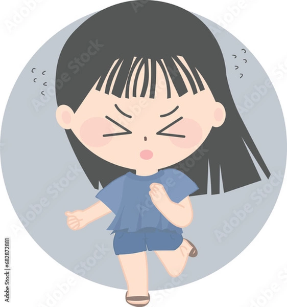 Fototapeta cartoon asian girl with eyes up, in the style of slumped, draped, strong emotional impact, hazy 