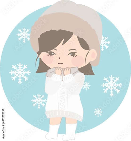 Fototapeta girl in a white coat and hat, in the style of kawaii chibi