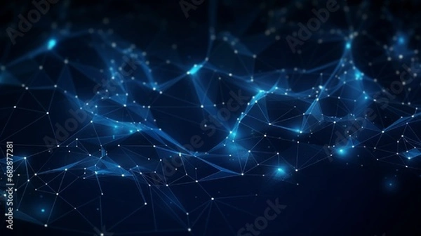 Fototapeta Abstract Blue Digital Network with Glowing Lines and Points