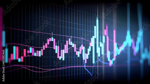 Fototapeta Illustration of stock market colored graphs on the digital screen