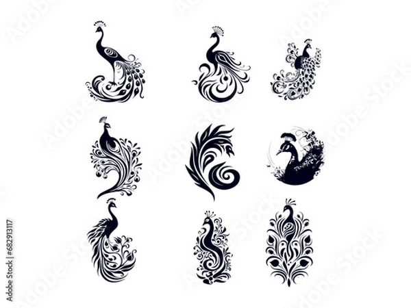 Fototapeta Premium peacock logo design set vector, vector and illustration,