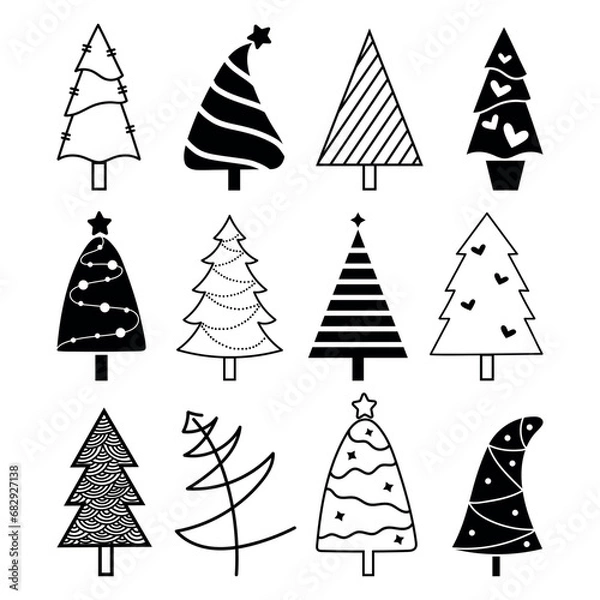 Fototapeta Christmas tree new year pine set silhouette