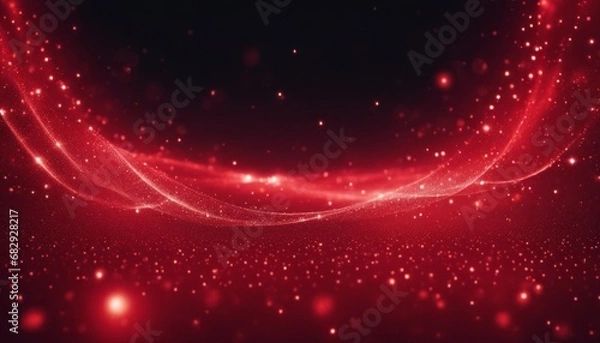 Fototapeta Digital red particles wave and light abstract background with shining dots stars