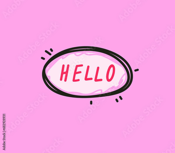 Fototapeta Trendy speech bubbles in flat hand drawn design with short messages. Cute Comic Style. Dialog windows with phrases Hello. Hand drawn stroke, highlight, speech bubble, underline, line element. Poster