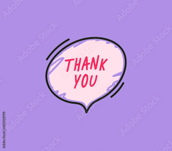 Obraz Trendy speech bubbles in flat hand drawn design with short messages. Cute Comic Style. Dialog windows with phrases Thank you. Hand drawn stroke, highlight, speech bubble, underline, line element.