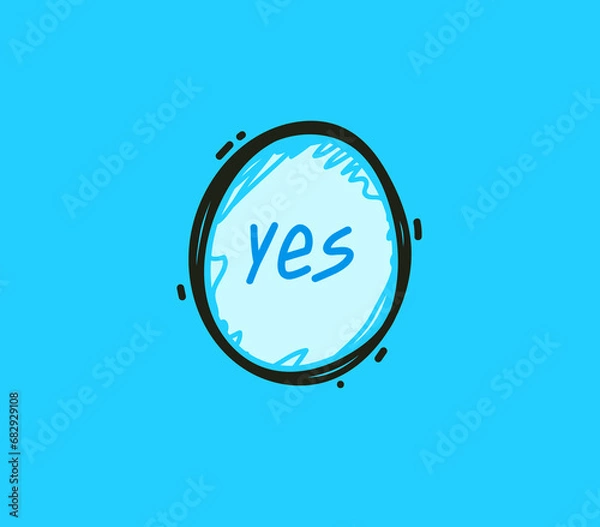 Fototapeta Trendy speech bubbles in flat hand drawn design with short messages. Cute Comic Style. Dialog windows with phrases Yes. Hand drawn stroke, highlight, speech bubble, underline, line element. Poster