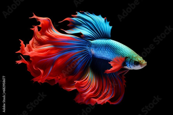 Fototapeta Image of of betta fish with colorful on black background. Fishs., Pet., Animals.