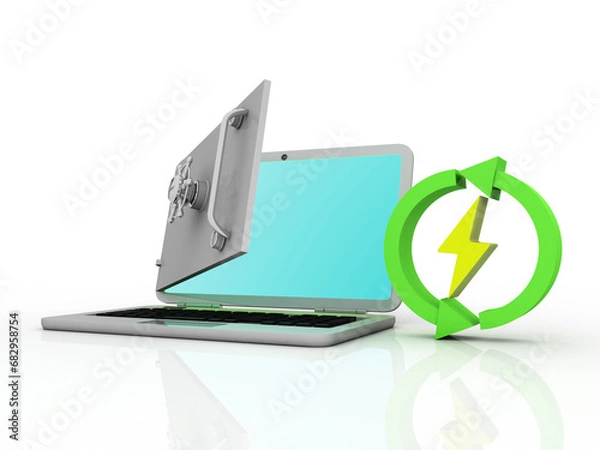 Fototapeta 3d rendering Laptop with locker near renewable energy sign
    
  