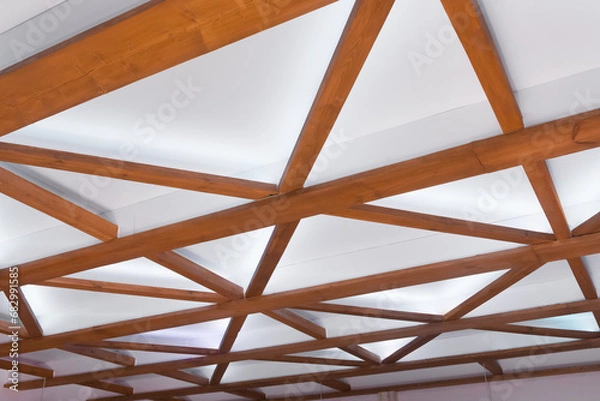 Obraz Wooden Planks Element Object Detail Part Interior Ceiling in White Light Decoration Decor