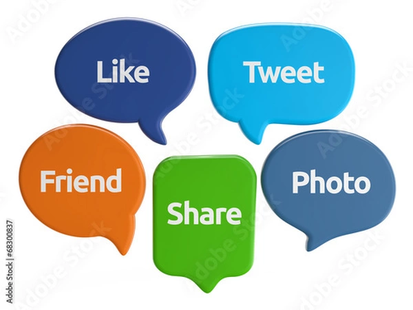 Obraz social media speech bubbles (like, tweet, friend, share, photo)