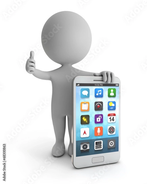 Obraz 3d cute people - standing white smartphone