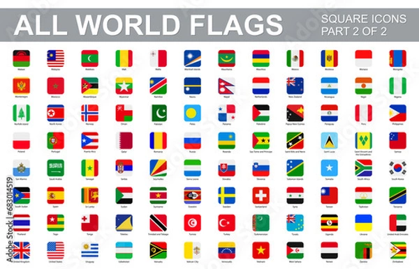 Obraz All world flags - vector set of square icons. Part 2 of 2
