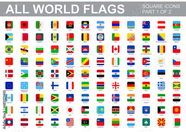 Obraz All world flags - vector set of square icons. Part 1 of 2