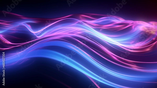 Fototapeta 3D Rendered Neon Glow Abstract Backgrounds: Magenta Tones, Dynamic Ribbons, Virtual Clouds & Glowing Geometric Shapes in Dark Settings for Futuristic, Energy-Themed Wallpapers - generativ ai