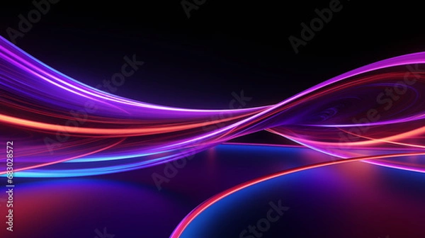 Fototapeta 3D Rendered Neon Glow Abstract Backgrounds: Magenta Tones, Dynamic Ribbons, Virtual Clouds & Glowing Geometric Shapes in Dark Settings for Futuristic, Energy-Themed Wallpapers - generativ ai