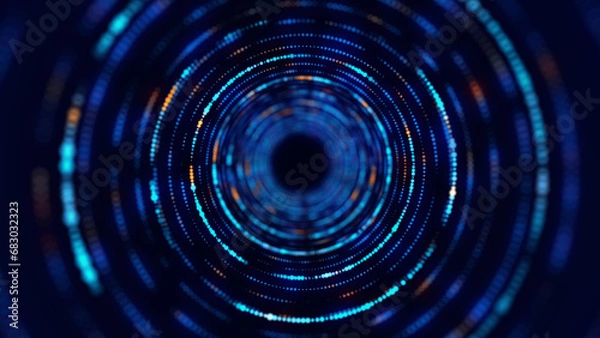 Fototapeta Technologia tunel koła szkieletowego na ciemnym tle. Futurystyczna siatka 3D tuszelna. Cyfrowa fala dynamiczna. Renderowanie 3D.