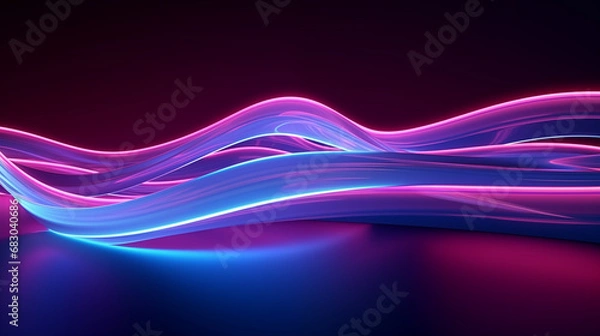 Fototapeta 3D Rendered Neon Glow Abstract Backgrounds: Magenta Tones, Dynamic Ribbons, Virtual Clouds & Glowing Geometric Shapes in Dark Settings for Futuristic, Energy-Themed Wallpapers - generativ ai