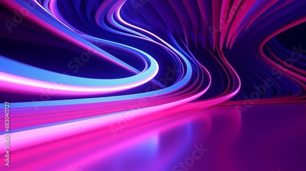 Fototapeta 3D Rendered Neon Glow Abstract Backgrounds: Magenta Tones, Dynamic Ribbons, Virtual Clouds & Glowing Geometric Shapes in Dark Settings for Futuristic, Energy-Themed Wallpapers - generativ ai
