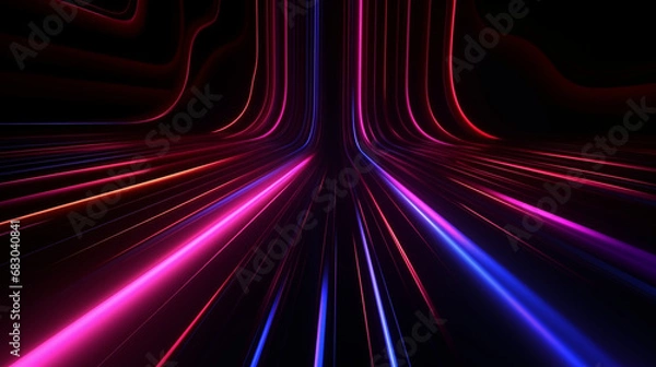 Fototapeta 3D Rendered Neon Glow Abstract Backgrounds: Magenta Tones, Dynamic Ribbons, Virtual Clouds & Glowing Geometric Shapes in Dark Settings for Futuristic, Energy-Themed Wallpapers - generativ ai