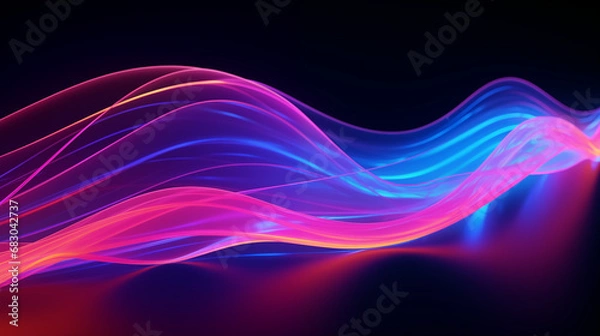 Fototapeta 3D Rendered Neon Glow Abstract Backgrounds: Magenta Tones, Dynamic Ribbons, Virtual Clouds & Glowing Geometric Shapes in Dark Settings for Futuristic, Energy-Themed Wallpapers - generativ ai 