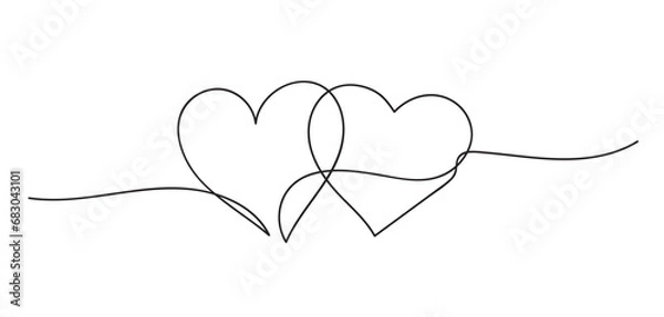 Obraz Hearts. Continuous line art drawing.