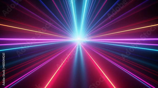 Fototapeta 3D Rendered Neon Glow Abstract Backgrounds: Magenta Tones, Dynamic Ribbons, Virtual Clouds & Glowing Geometric Shapes in Dark Settings for Futuristic, Energy-Themed Wallpapers - generativ ai 