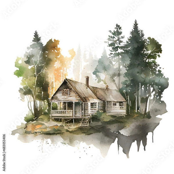 Obraz watercolor cabin illustration