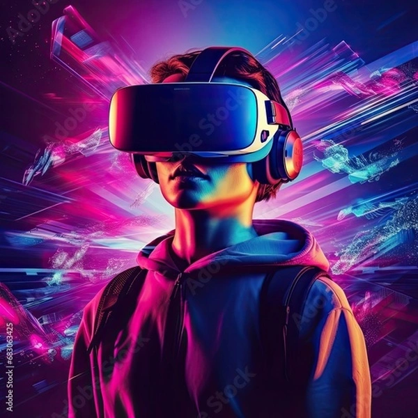 Fototapeta Advanced Digital User in Futuristic Virtual Simulation