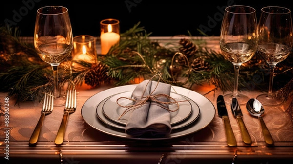 Obraz Table setting for christmas dinner, front view