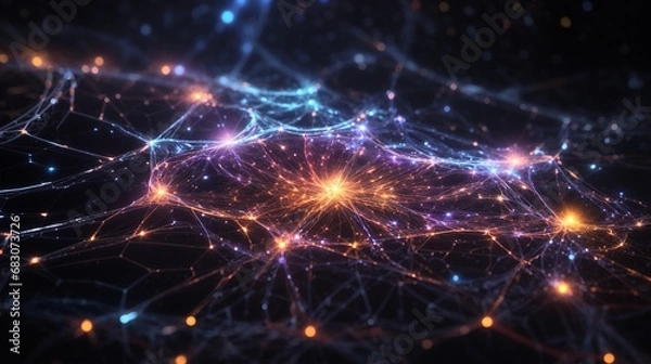 Fototapeta A cosmic web with interconnected nodes