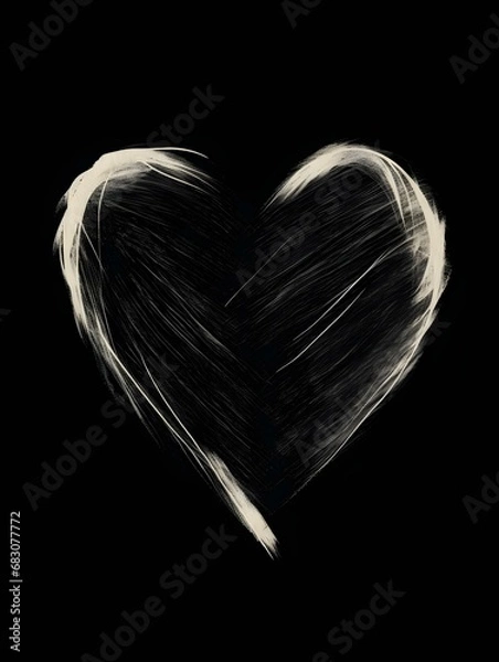 Fototapeta Chalk Drawing of a Heart in beige Colors. Black Background with Copy Space