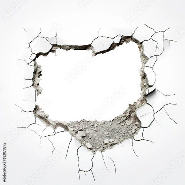 Obraz Transparent background hole in cracked white wall