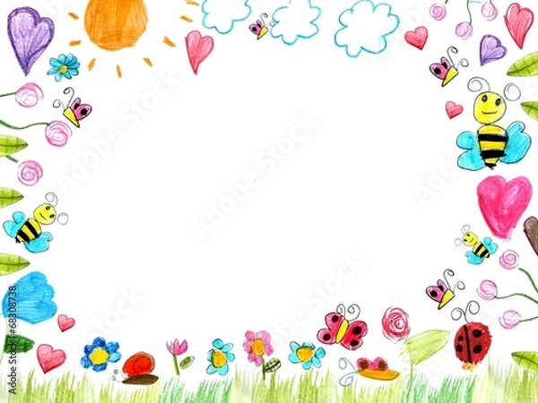 Obraz meadow frame child drawings background isolated on white