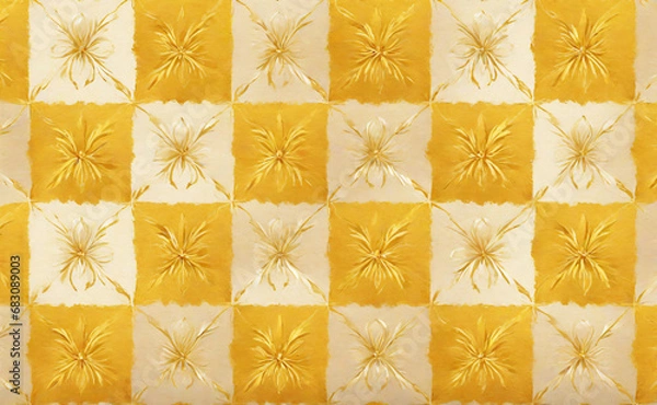 Fototapeta 金と白の格子模様と花模様