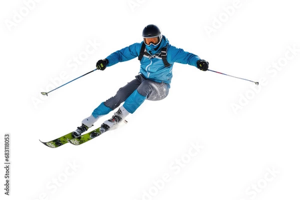 Obraz a high quality stock photograph of a single jumping skier full body in a pose isolated on white background