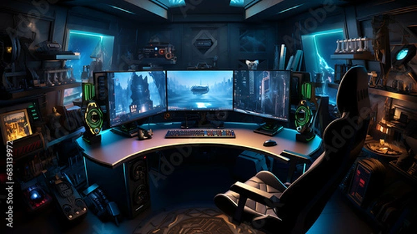Fototapeta High-Tech Computer and Gaming Room: Realistic 8K Ultra-HD Setup