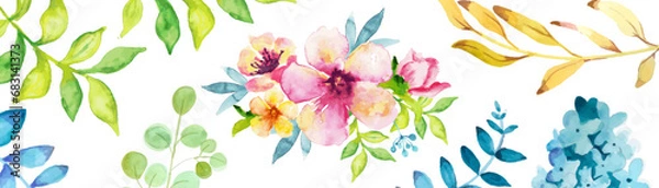 Fototapeta Abstract water color floral background design. Bright colors, painting on a light background.