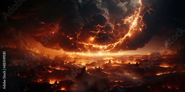Fototapeta An intense scene of a burning earth with swirling clouds of fire