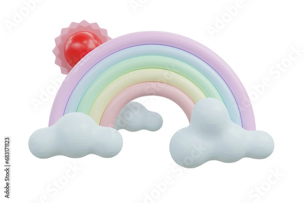 Obraz Clouds rainbow 3d rendering icon .Pastel color weather icon set