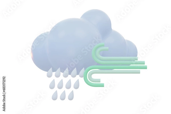 Obraz 3d render strom rain clouds weather concept. Forecast weather 3d cartoon cute icon set mockup .Outdoor nature, spring ,rainy,summer,winter,fall seasons.Weather forecast sign .Meteorological icon.