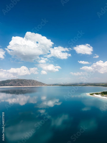 Obraz blue sky and clouds, lake mirroring