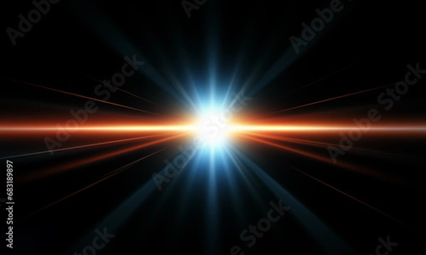 Fototapeta Light effect ray shining sun bright flash Special lens flare on black background