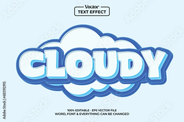 Fototapeta cloudy blue white 3d text effectcloudy blue white 3d editable text effect