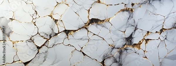 Fototapeta Luxurious Gold Cracks on White Marble Pattern