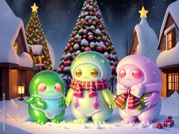 Fototapeta Cute Slime Creatures Christmas