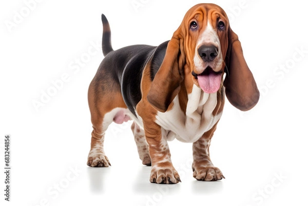 Fototapeta Basset Hound Dog Isolated on White Background - Generative AI