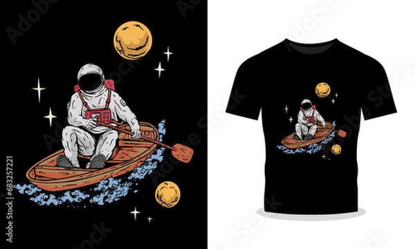 Fototapeta Premium Vector T-Shirt Design with Astronaut in Outer Space Illustration