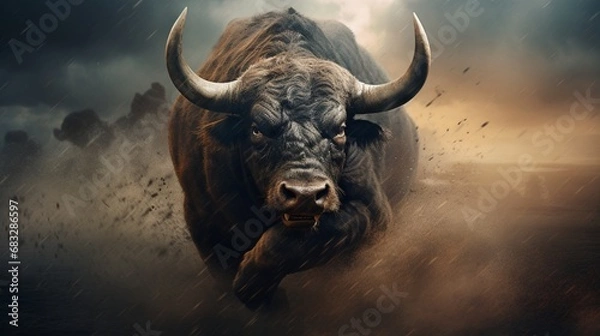 Fototapeta A cowboy's incredible display of courage as he tames a wild bull