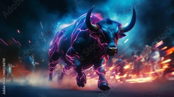 Fototapeta A cowboy's incredible display of courage as he tames a wild bull